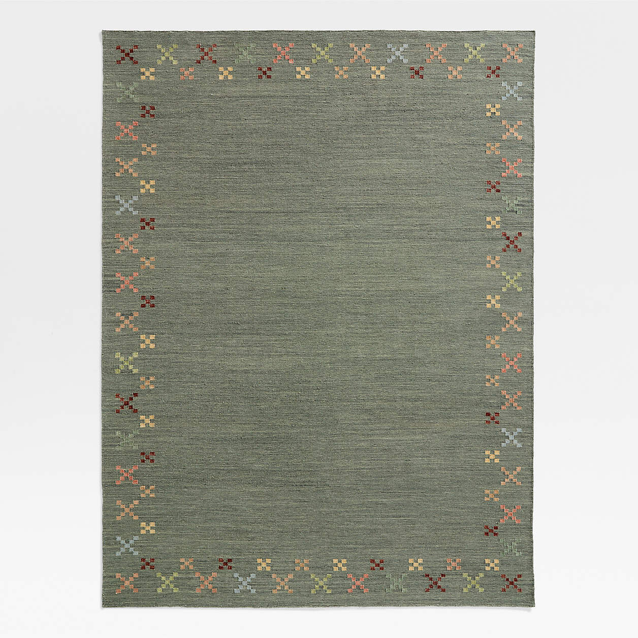 Broderie Kilim Green Wool and Cotton Kids Area Rug 5x8 by Sharland England | Crate & Kids | Crate & Barrel