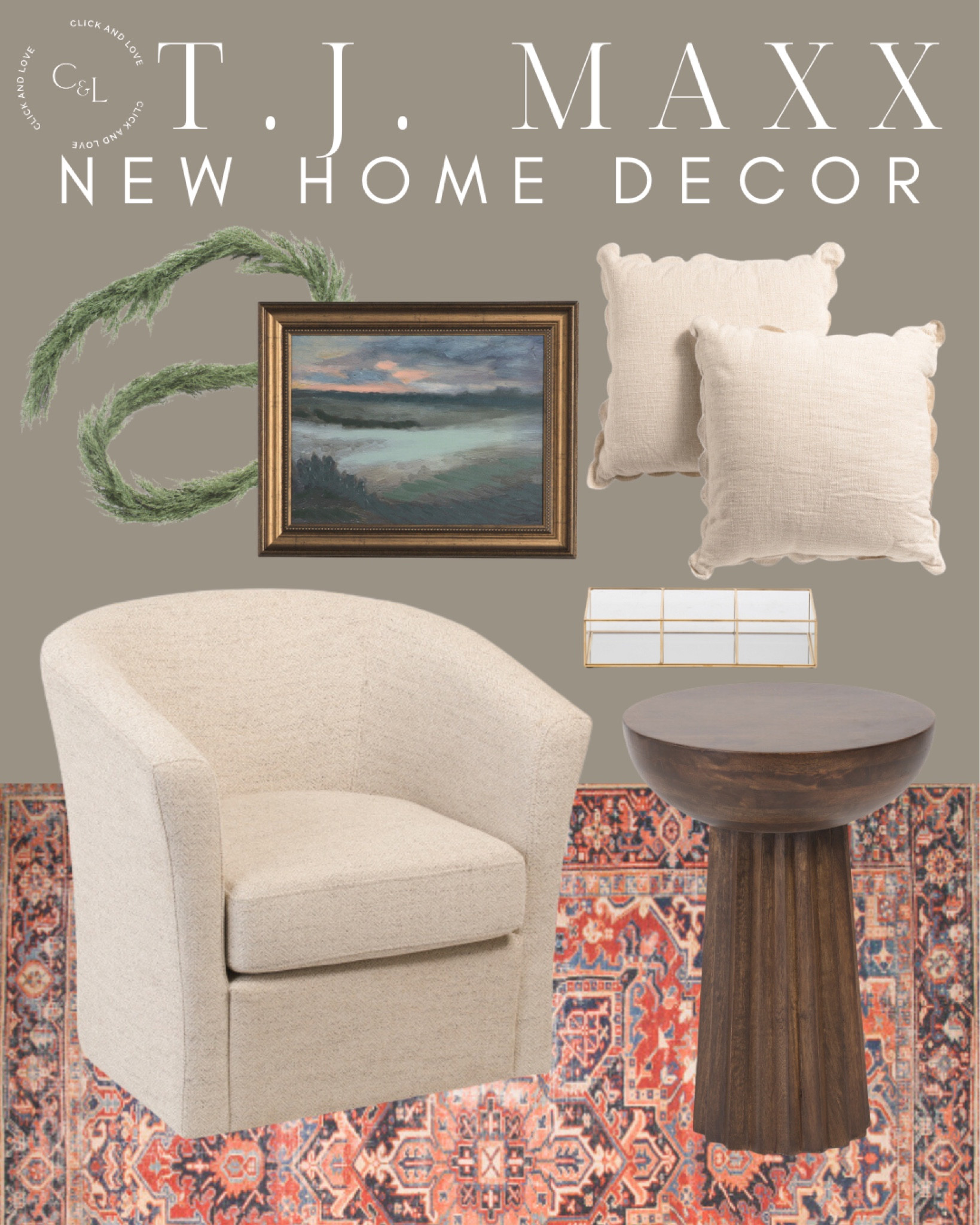 T. J. Maxx fall home finds! Furniture and decor pieces you’re sure to love. Also a pop of seasonal pieces like this awesome garland find!

entryway, living room, Fall decor, Fall, budget friendly home decor, interior design, style tip, fall favorites, fall finds, affordable home finds, budget friendly home decor, swivel chair, artwork, wall art, abstract art, nightstand, seasonal decor, side table, end table, wooden table, neutral accent chair, accent pillows, scalloped edge pillow, neutral pillow, pillow covers, holiday garland, art, wall art, decorative box, look for less rug, area rug

#LTKHome #LTKStyleTip #LTKFindsUnder100