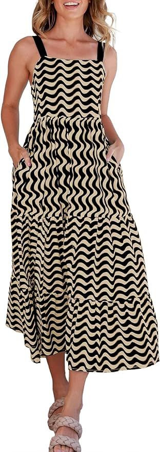MITILLY Women Dresses 2024 Summer Striped Sleeveless Maxi Dress Casual Spaghetti Strap Flowy Beac... | Amazon (US)