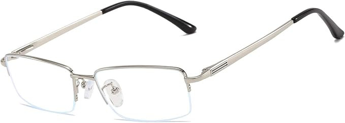 Half Rimless Metal Eyewear Frames Blue Light Blocking Transparent Lens Business Glasses, Shiny Si... | Amazon (US)