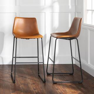 Walker Edison 29-3/8 in. Whiskey Brown Faux Leather Bar Stools (Set of 2)-HDHL30WB - The Home Dep... | The Home Depot