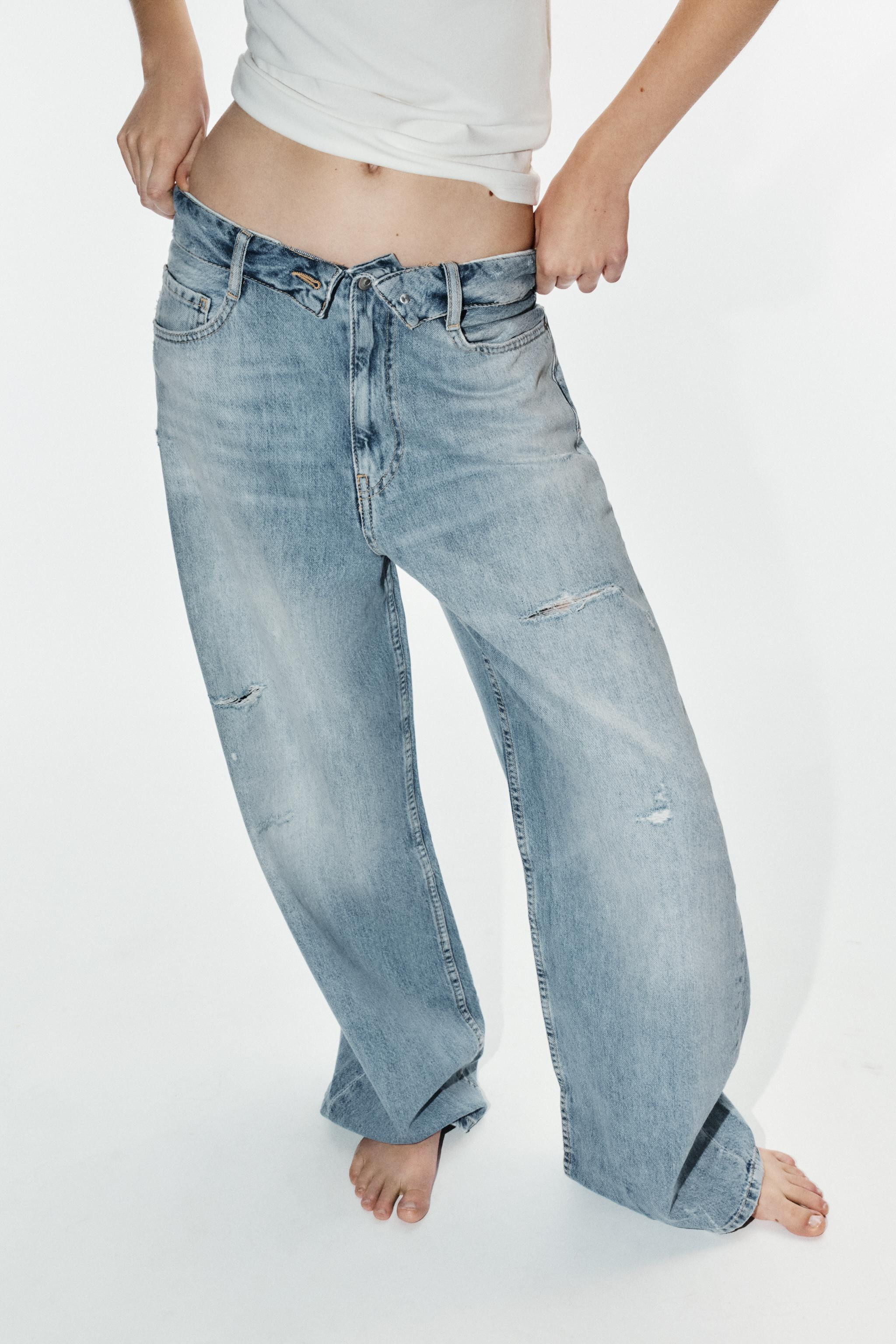 MID-RISE - FULL LENGTHMid-rise jeans with belt loops and a folded waistband. Five pockets. Washed... | Zara US