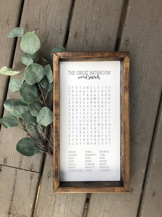 Bathroom Word Search Wooden Sign, Bathroom Decor, Rustic Farmhouse Wooden Sign, Funny Bathroom Si... | Etsy (US)