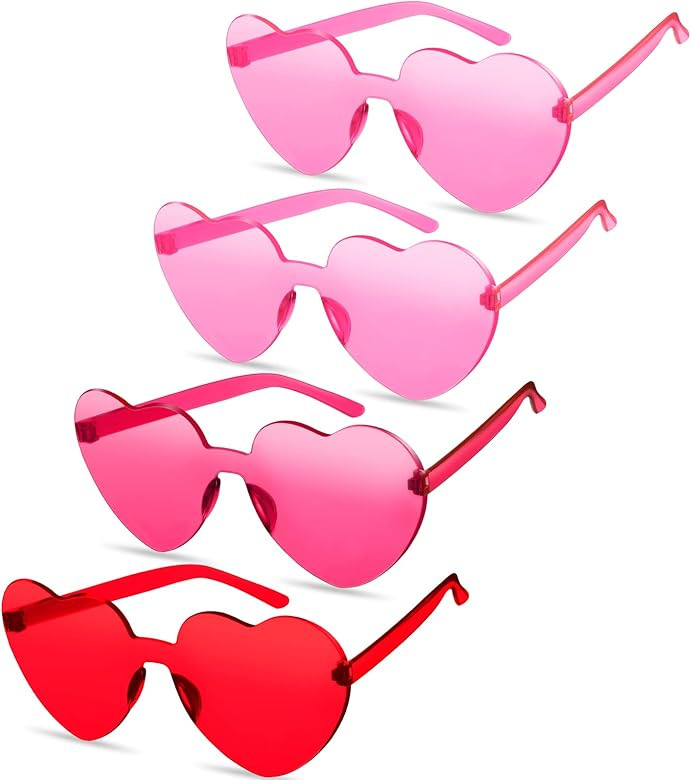 TOODOO 4 Pack Heart Shaped Sunglasses Rimless Candy Color Eyewear Valentines Halloween Accessorie... | Amazon (US)