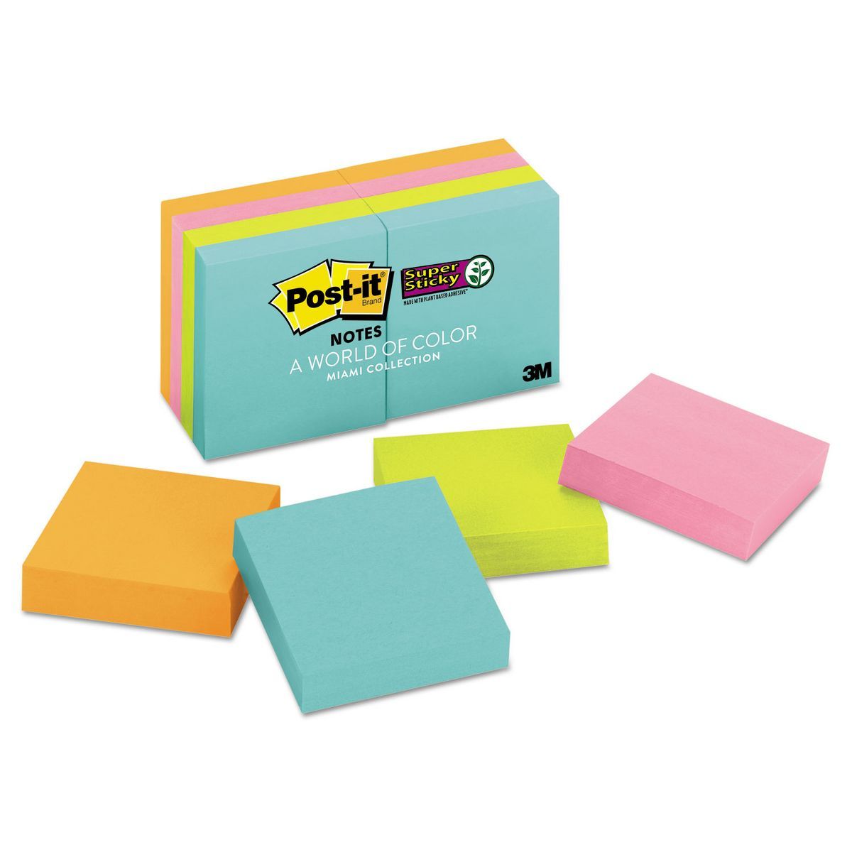 Post-it Super Sticky Pads in Miami Colors 2 x 2 Miami 90/Pad 8 Pads/Pack 6228SSMIA | Target