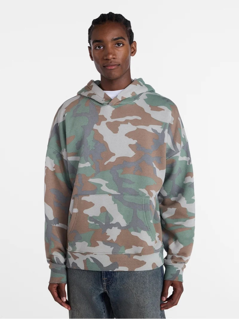 No Boundaries Boxy Fit Oversized Fleece Hoodie with Long Sleeves, Men's XS-4XLT | Walmart (US)