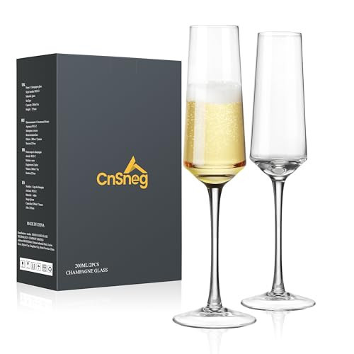CnSneg Crystal Champagne Flutes Glass Set of 2-7OZ Hand Blown Champagne Glasses with Long Stem, Premium Elegant Flutes for Prosecco, Sparkling Wine, Mimosas, Wedding, Christmas | Amazon (US)