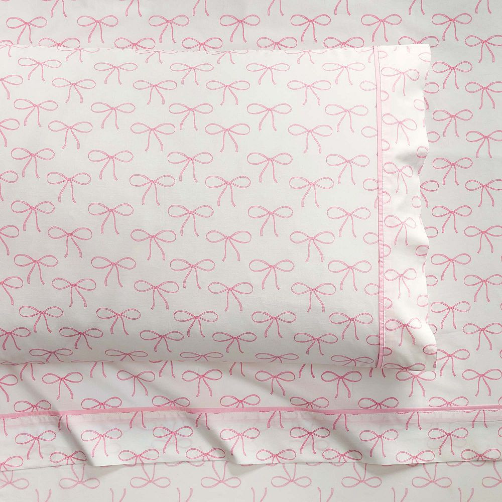 Tea Time Bow Organic Sheet Set, Twin/Twin XL, Pink | Pottery Barn Teen