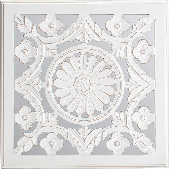 Fetco Meryl 24-in. Carved Mirrored Medallion, white & off-white | Amazon (US)