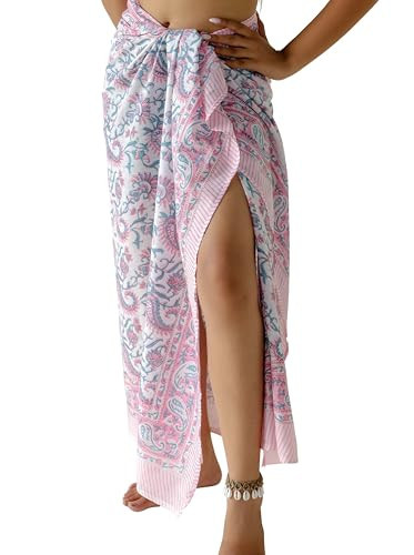 AUZURE 100% Cotton Sarong Cover Up for Women Indian Block Print Beach Wrap Skirt Long Boho Swimsuit Bikini Pareo (73” x 43”) | Amazon (US)