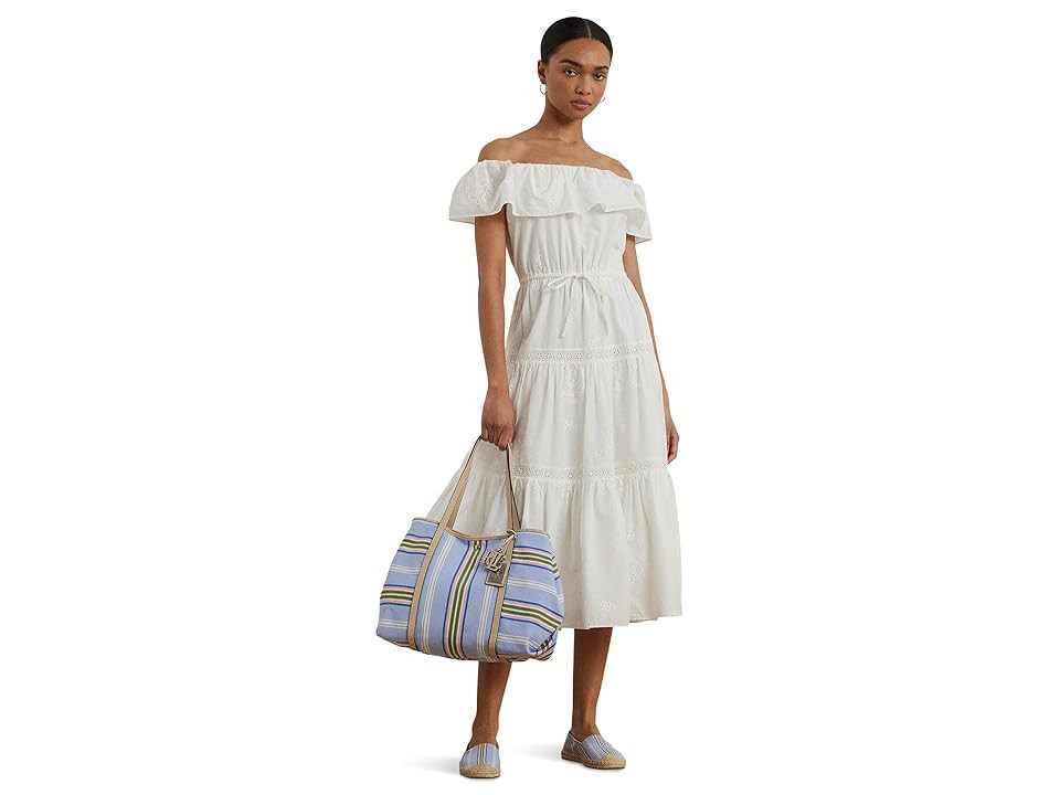 Lauren Ralph Lauren Cotton Off-the-shoulder Tiered Dress Women's Dress White : 2 | Zappos
