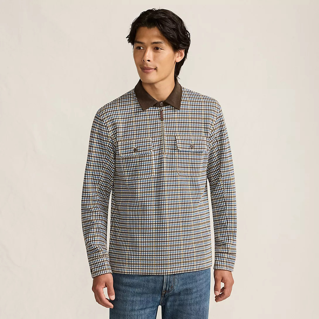 Men's Long Sleeve Corduroy Collar Bedford Rib Quarter Zip | Lands' End (US)