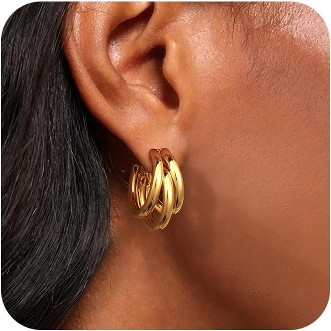CHESKY Chunky Hoop Earrings for Women - Trendy 14k Gold Plated/Silver Thick Statement Earring Hyp... | Amazon (US)