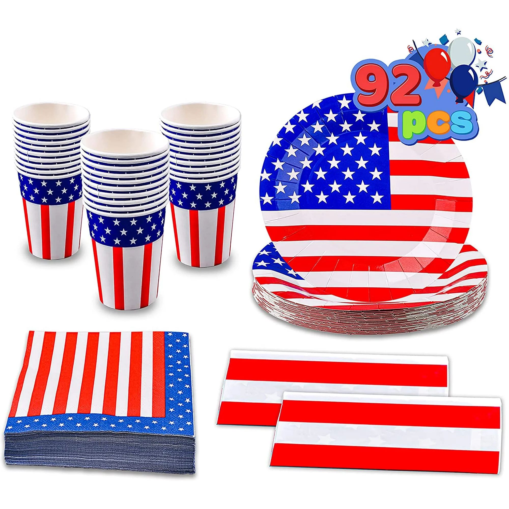 92 Pcs Patriotic Party Supplies Set of 2 American Flag Table Covers 30 Paper Cups 30 Paper Plates... | Walmart (US)