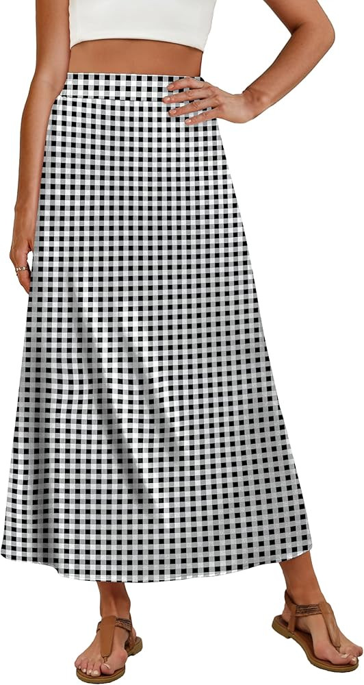 OFEEFAN Womens Maxi Long Skirts with Pockets Stretchy Spring Summer Boho Casual Flowy Trendy | Amazon (US)