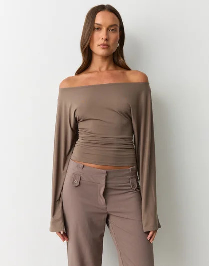 Off Shoulder Ruched Long Sleeve Top | Glassons (Australia)