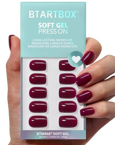 BTArtbox Press On Nails Short - Plum Red Squoval Press On Nails with Glue for Women, Opaque Soft Gel Glue On Nails in 16 Sizes - 32 Stick On Nails Kit, Blackberry | Amazon (US)