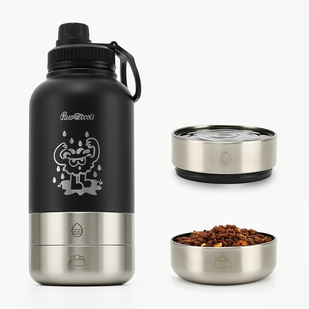 34oz Dog Water Bottle, Stainless Steel Dog Water Bottle Dispenser with Detachable Food & Water Bo... | Amazon (US)