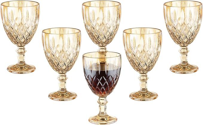 Vintage Wine Glasses Set of 6, 11 Ounce Colored Glass Water Goblets, Unique Embossed Pattern High... | Amazon (US)