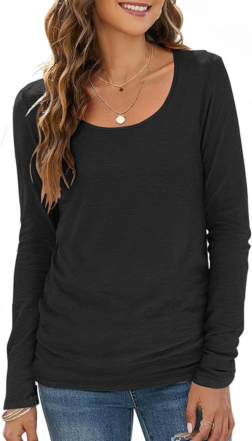 Sherosa Women's T-Shirts Long/Short Sleeve Scoop Neck Casual Tops Soft Solid Basic Tee Blouses | Amazon (US)