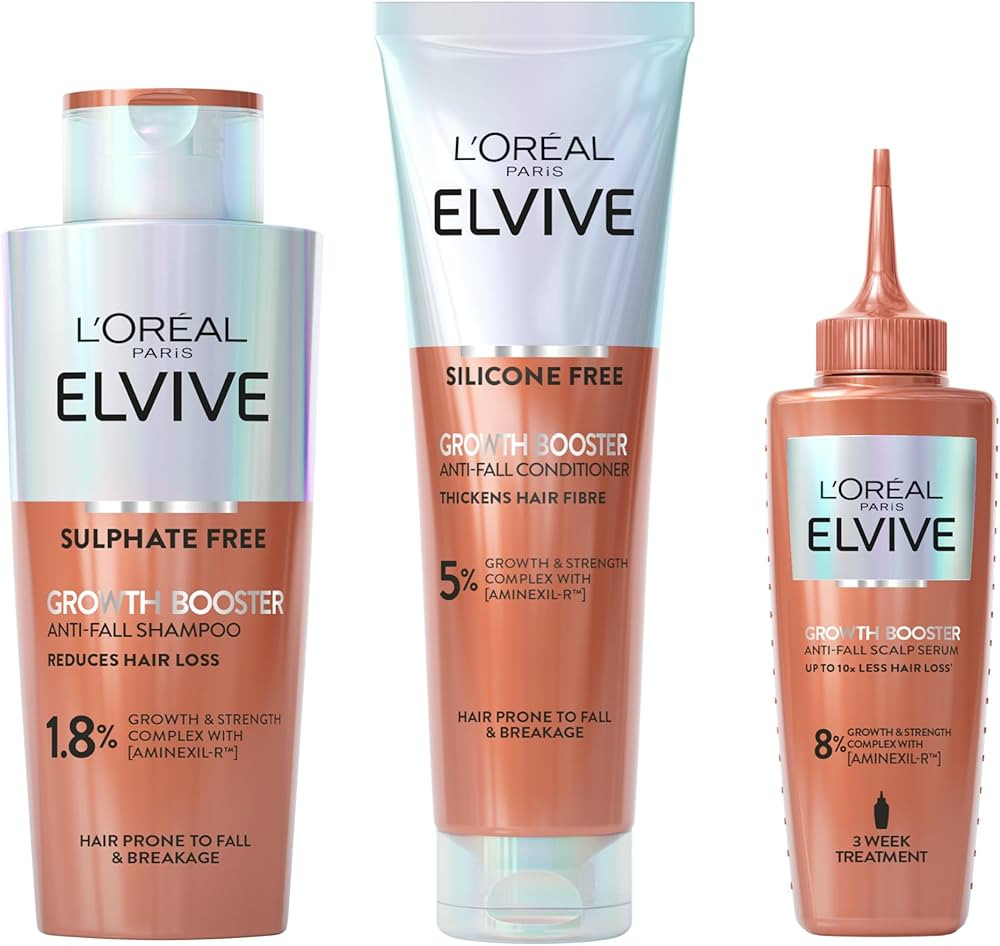 L'Oreal Paris Elvive Growth Booster Set, Anti Hair Loss Shampoo, Conditioner & Serum, Aminexil, N... | Amazon (UK)