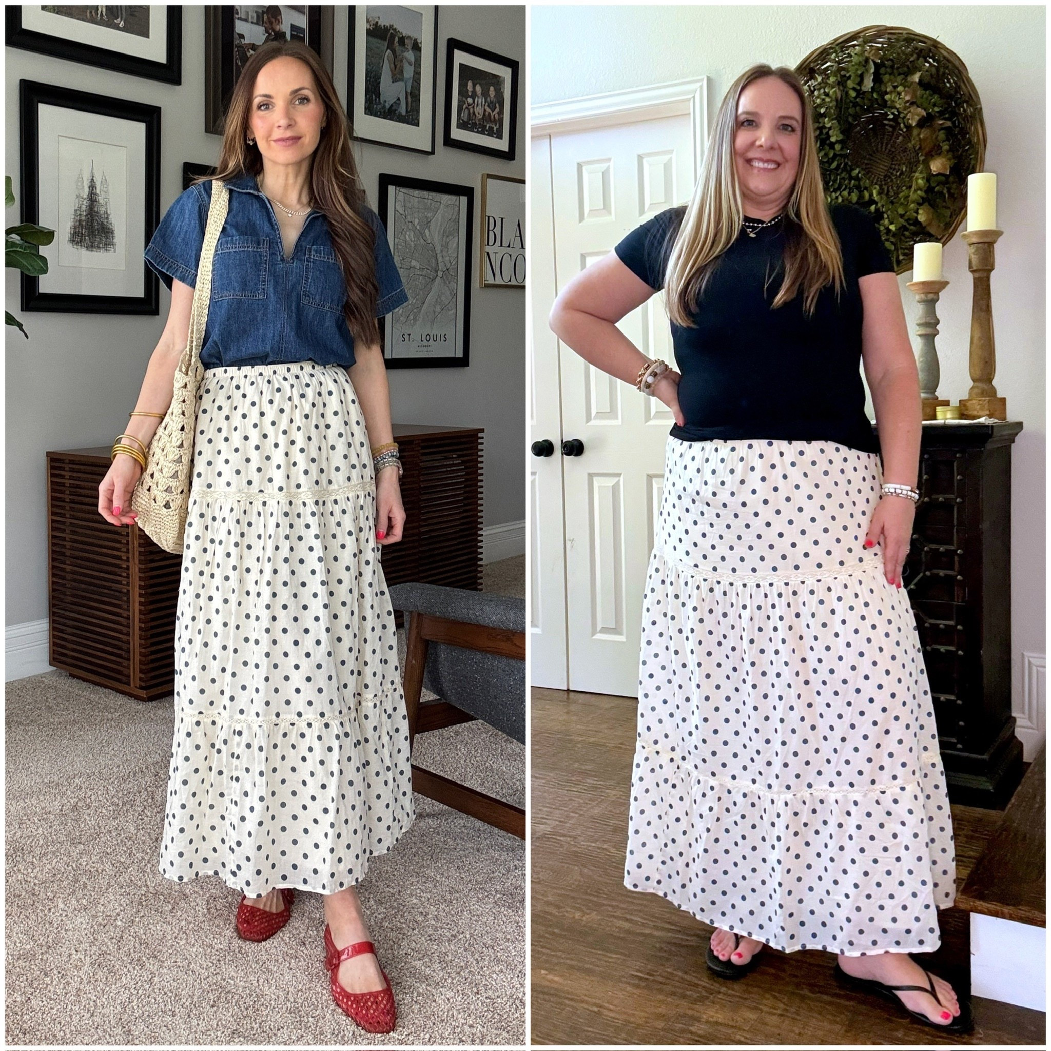 Twinning with Kristy
@abercrombie skirt
I am a XS and Kristy is in a large

Paired with @pumiey tee (xl)  and @oldnavy denim top (s). @target sandals and @samedelman jellies 

#LTKMidsize #LTKootd #LTKgrwm
