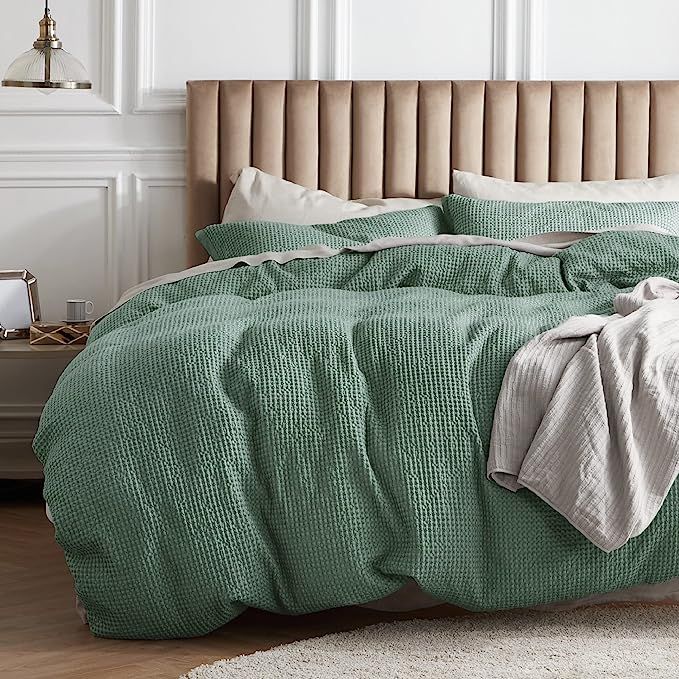 Bedsure Cotton Duvet Cover Queen - 100% Cotton Waffle Weave Green Duvet Cover Queen Size, Soft an... | Amazon (US)
