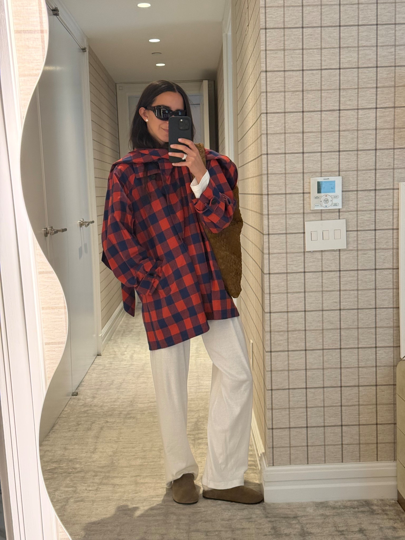 OOTD! My plaid jacket is The Row and sunglasses are Thistles but I linked similar