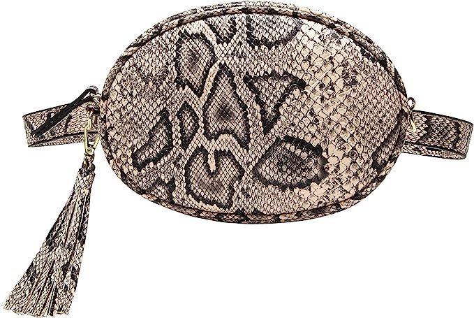 Badiya Snakeskin Fanny Pack for Women Tassel Waist Bag Leather Belt Bag Purse | Amazon (US)