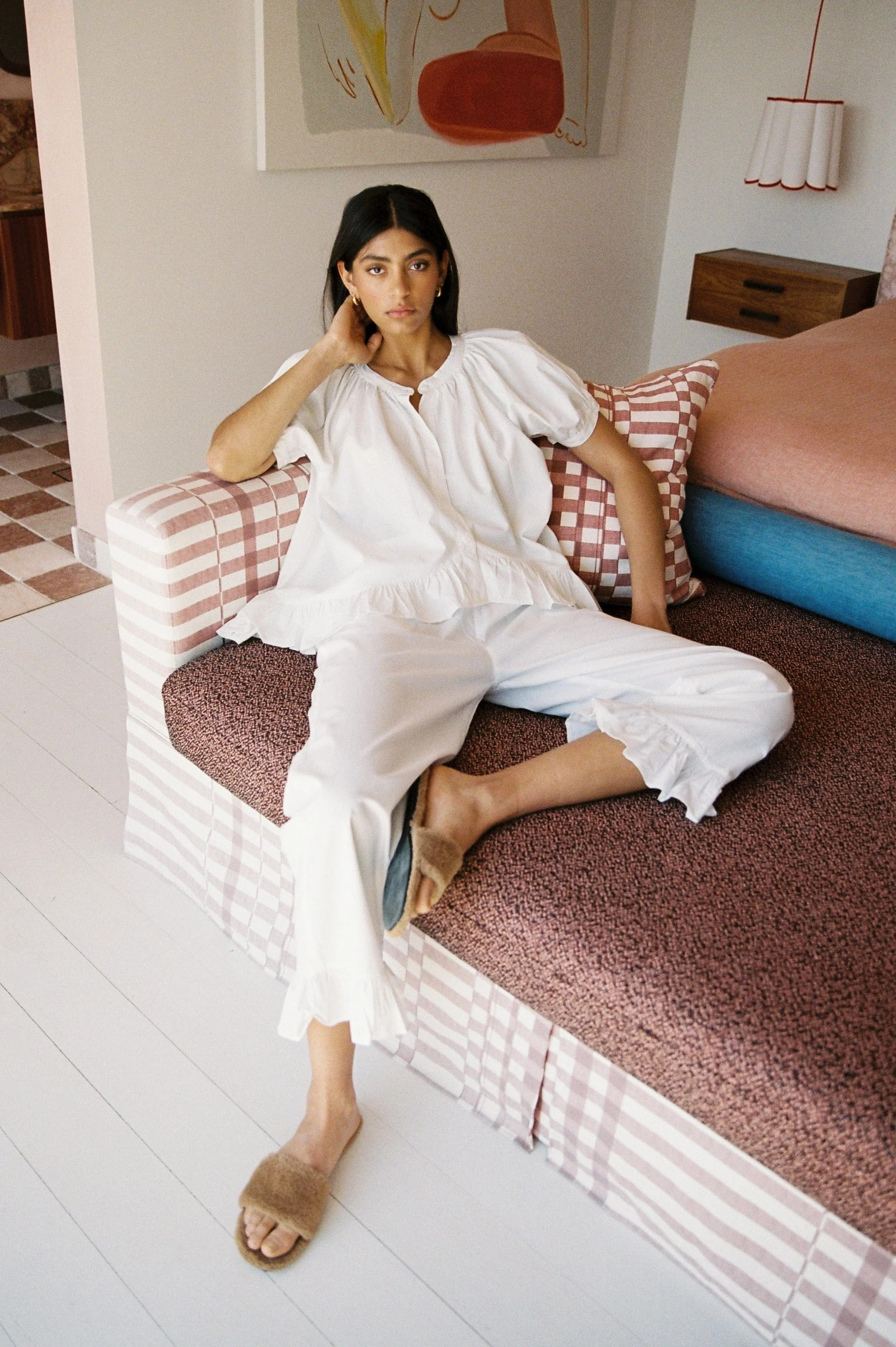 Sophie Sleep Set - Pants - Cotton Modal - White | Piyama