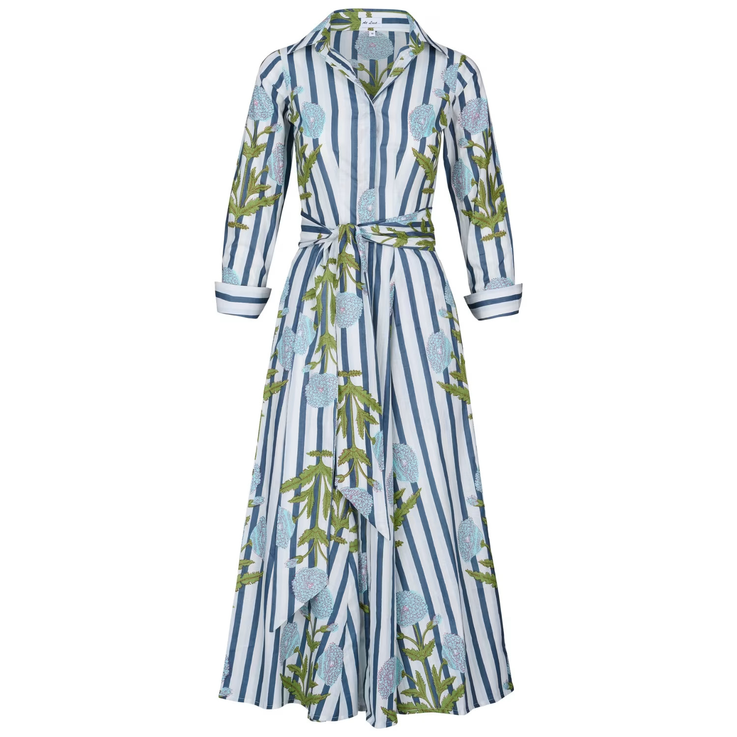 Cotton Marigold Dress In Baby Blue & Grey | Wolf & Badger