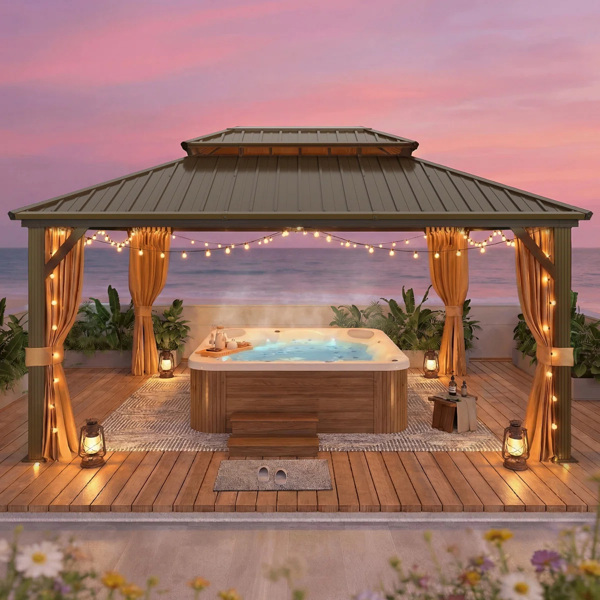 16x12 Ft Hardtop Gazebo – Aluminum Frame, Double Steel Roof, All-Weather Permanent Pavilion wit... | Wayfair North America