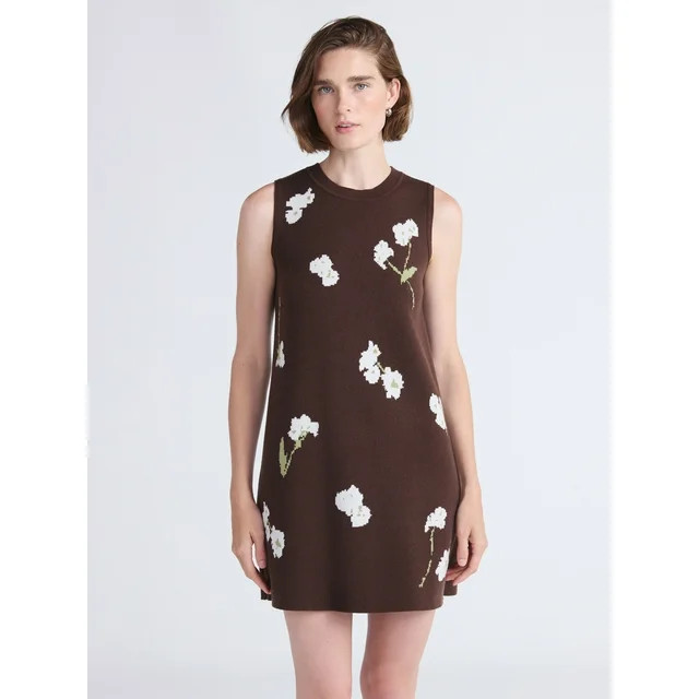 Free Assembly Women's and Women's Plus Sleeveless Floral Jacquard Mini Sweater Dress, Sizes XS-4X | Walmart (US)