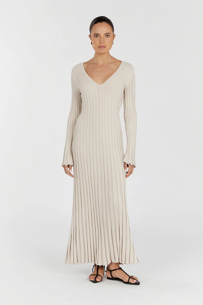 REIGN STONE SLEEVED KNIT MIDI DRESS | DISSH