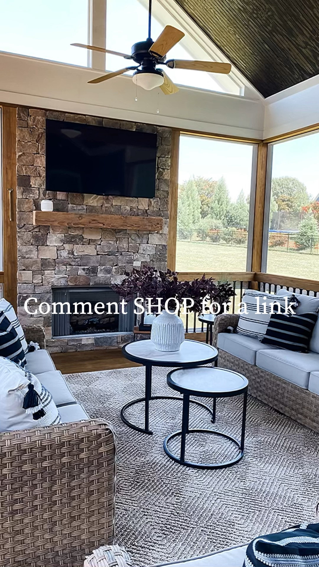 Outdoor porch
Wicker outdoor furniture, wicker couches, wicker chairs, outdoor nesting tables, pillows, pillow inserts, outdoor ceiling fan, vase, plum stems, lanterns rain chain, gutter adapter for rain chain, stake for rain chain

The rug is the Broox Beige from Boutique Rugs. I have a link with discount in my bio.#LTKFind 

#LTKfamily #LTKSeasonal #LTKhome