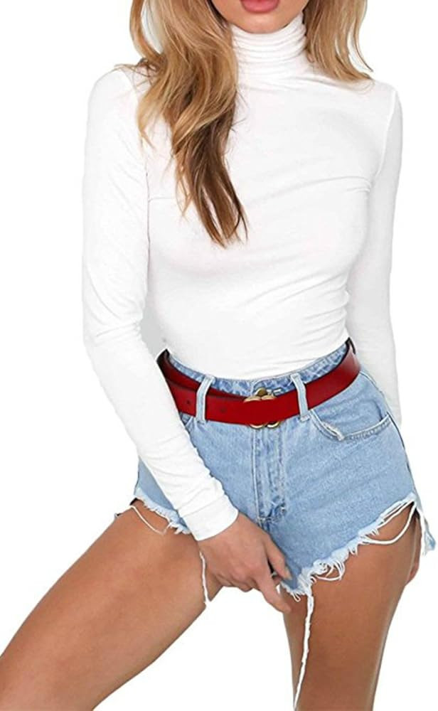 PALINDA Women's Long Sleeve Striped Basic Solid Round Neck Bodysuit Stretchy Leotards | Amazon (US)