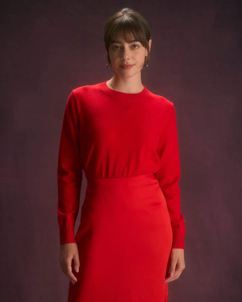 The Red Round Neck Long Sleeve Sweater | rihoas.com