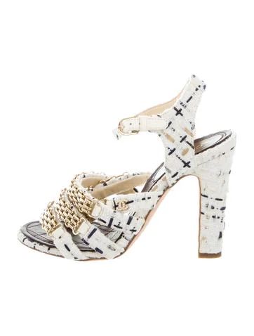 Chanel 2016 Tweed Chain-Link Sandals | The Real Real, Inc.