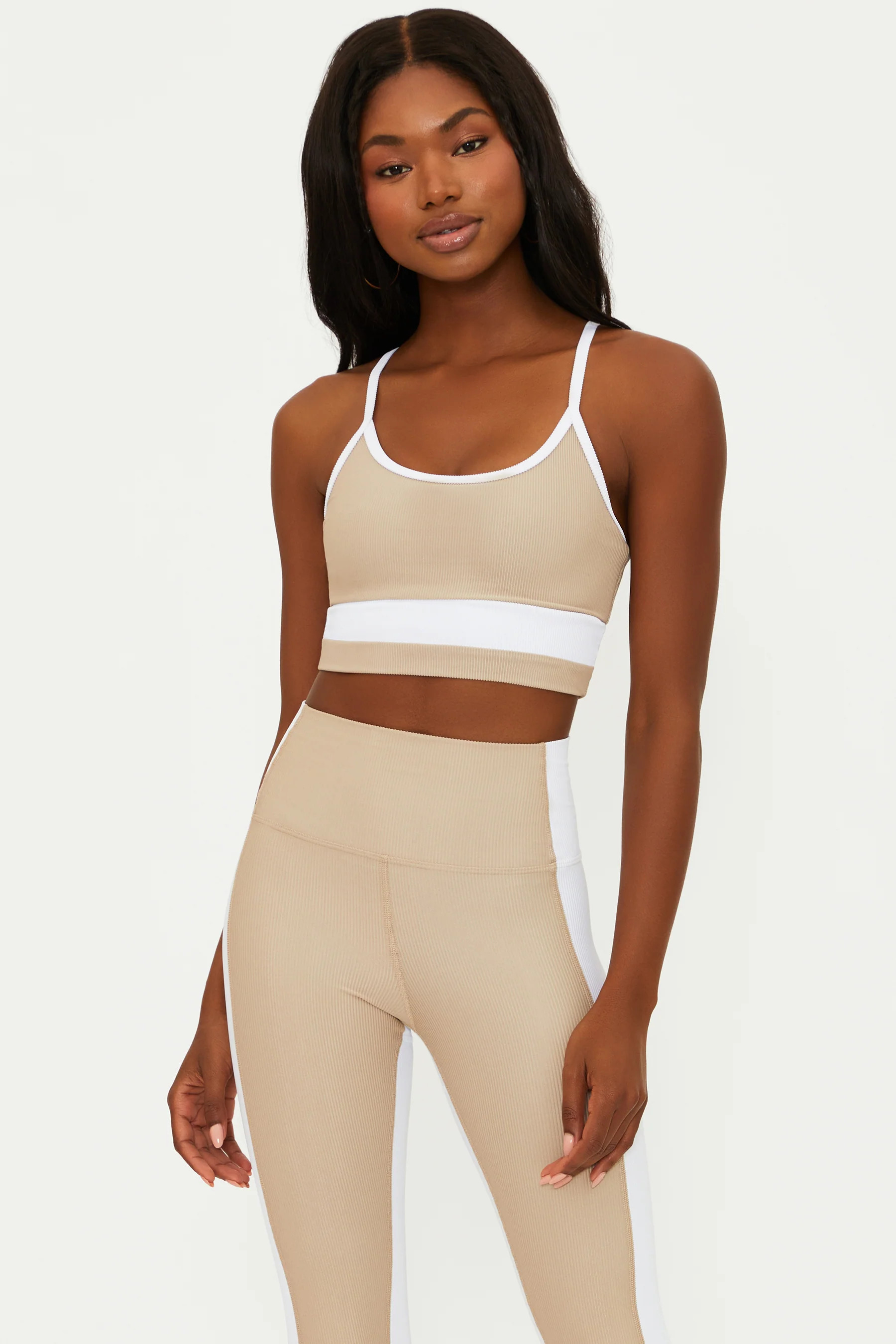 Eva Top Tan White Colorblock | Swim & Sports Top | Beach Riot | Beach Riot