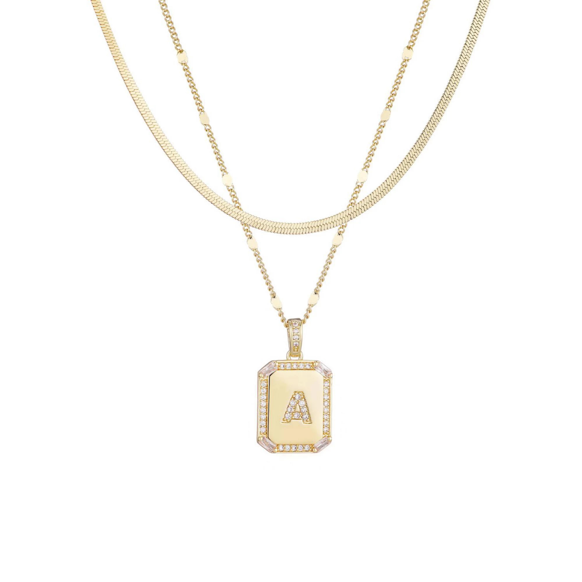 Adornia 14k Gold Plated Pave Initial Dogtag Pendant Necklace Set | Kohl's
