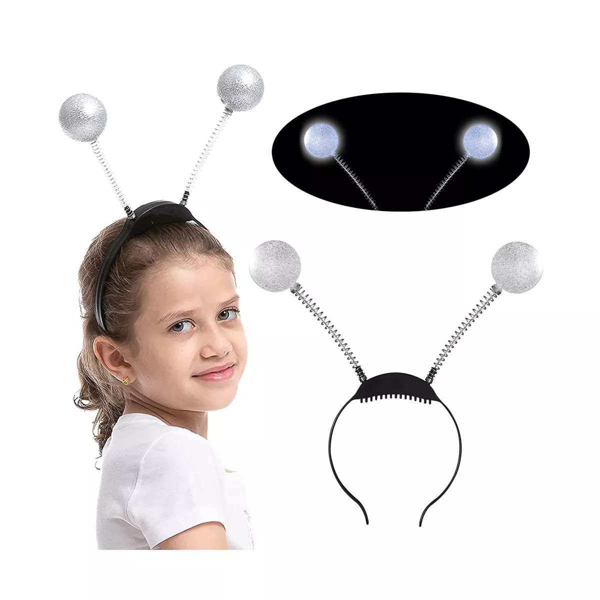 SYNCFUN LED Martian Antenna Headband, Silver Lighting Head Boppers, Alien Headbands Set for Kids ... | Target