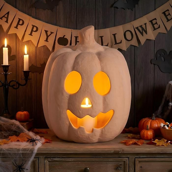 NUPTIO Terracotta Pumpkin Halloween Decor: 7.5" H Jack O Lantern for Table | Amazon (US)