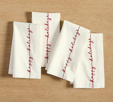 Happy Holidays Edge Cotton Napkins - Set of 4 | Pottery Barn (US)