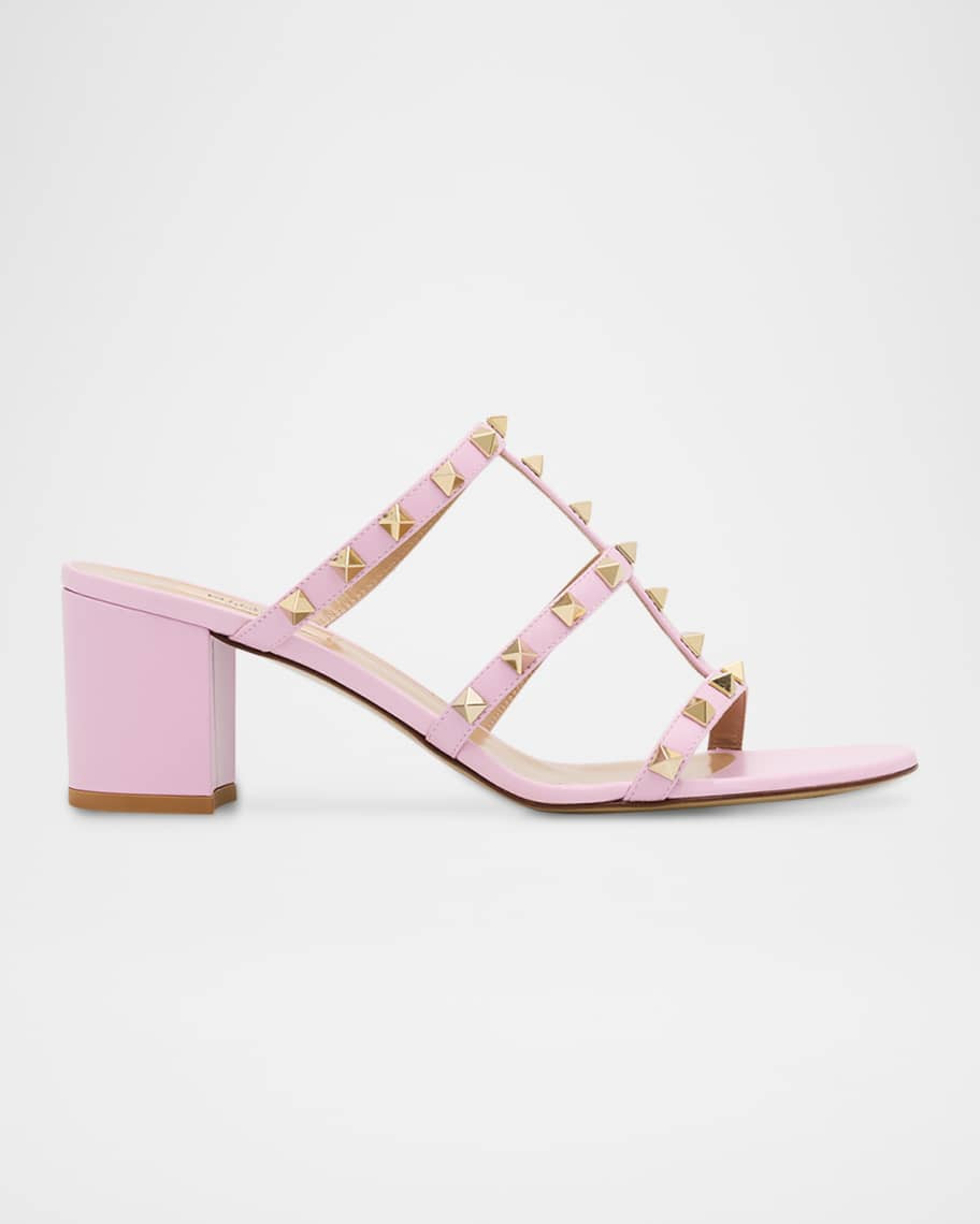 Valentino Garavani 60mm Rockstud Caged Block-Heel Slide Sandals | Neiman Marcus
