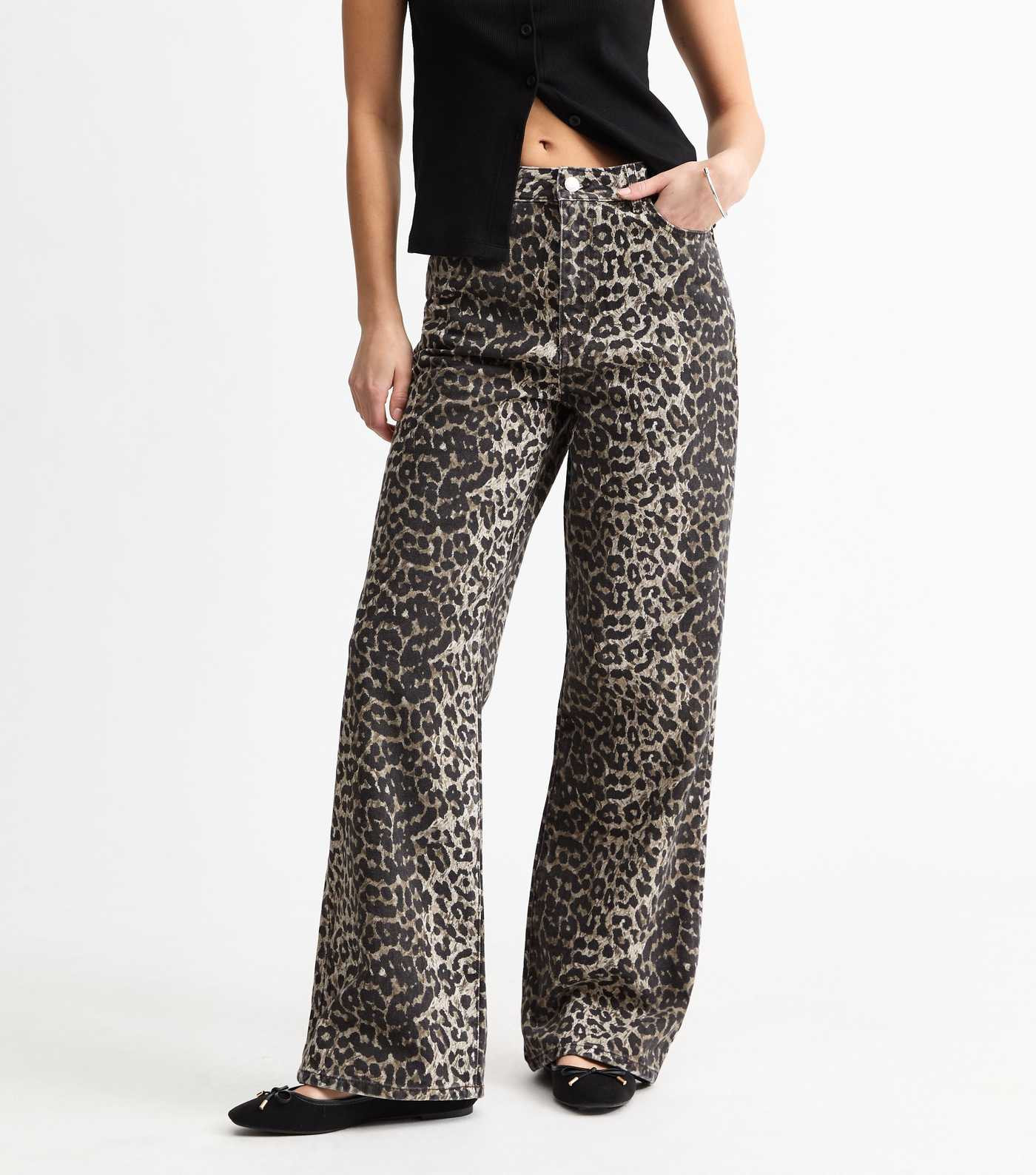 Brown Leopard Print Wide Leg Jeans  | New Look | New Look (UK)