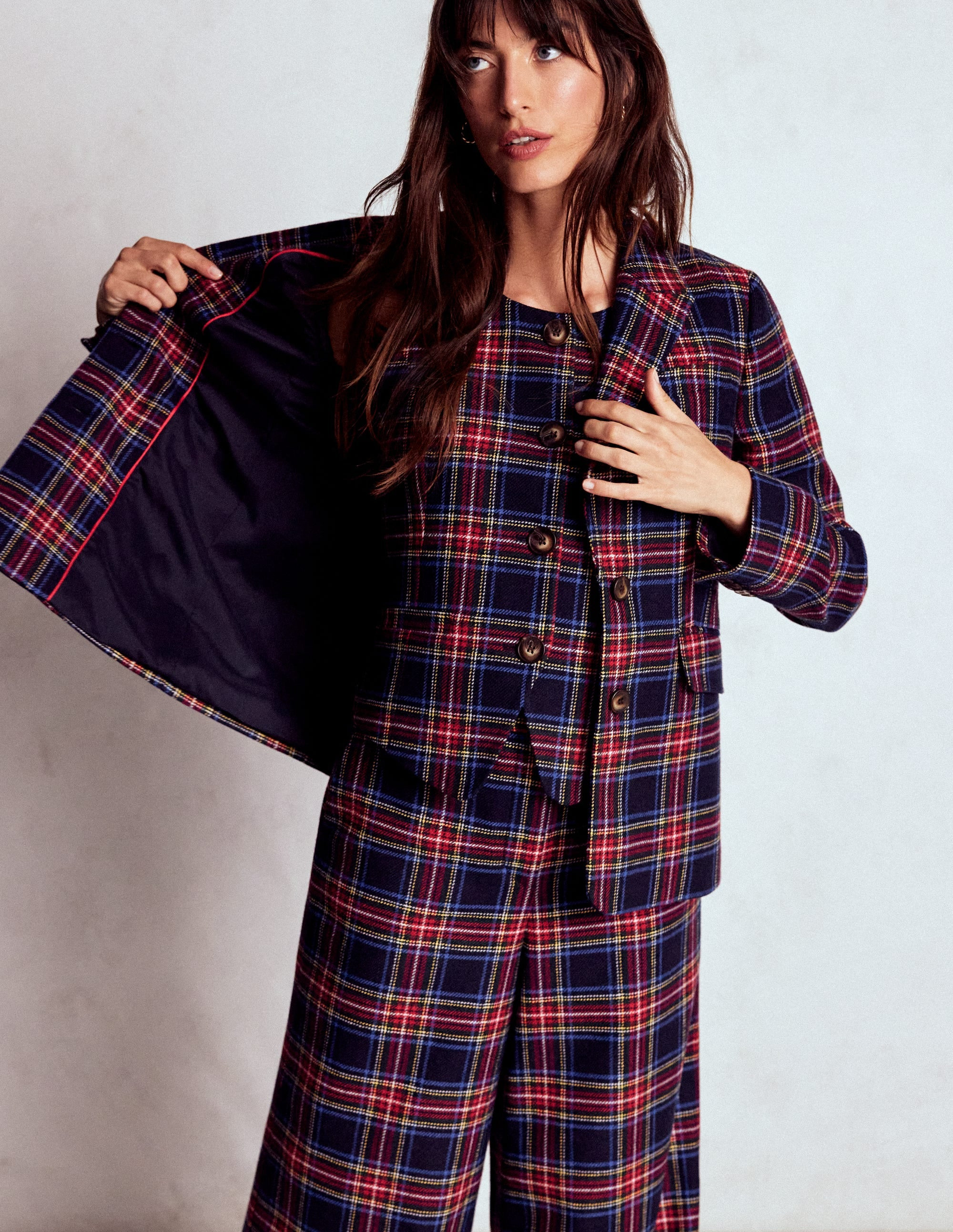 Tailored Check Waistcoat-Navy, Green and Red Check | Boden UK