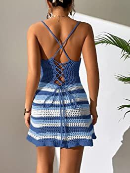GORGLITTER Women's Striped Ribbed Knit Cover Up Dresses Sleeveless Lace Up Back Bodycon Mini Dres... | Amazon (US)