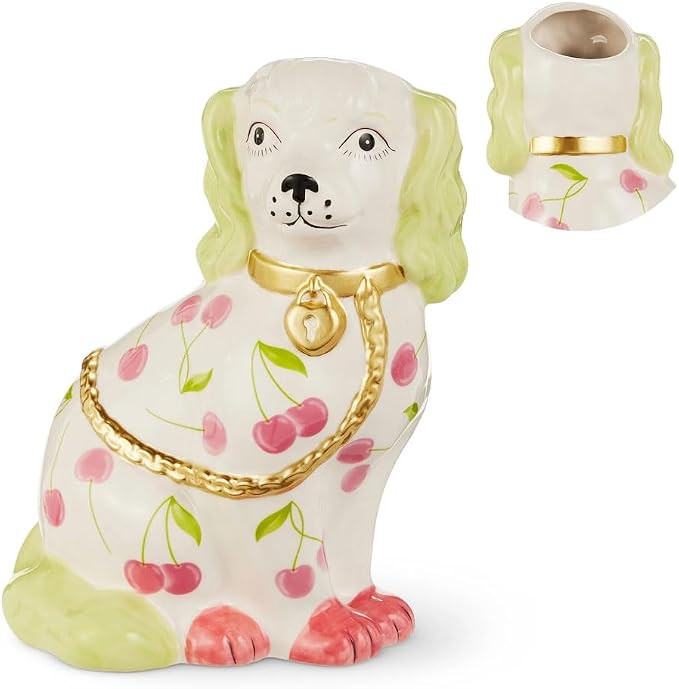 RAZ Imports Ceramic Dog Vase with Cherry Motif, 11 Inch, Water Sealed, Decorative Tabletop Bud Va... | Amazon (US)