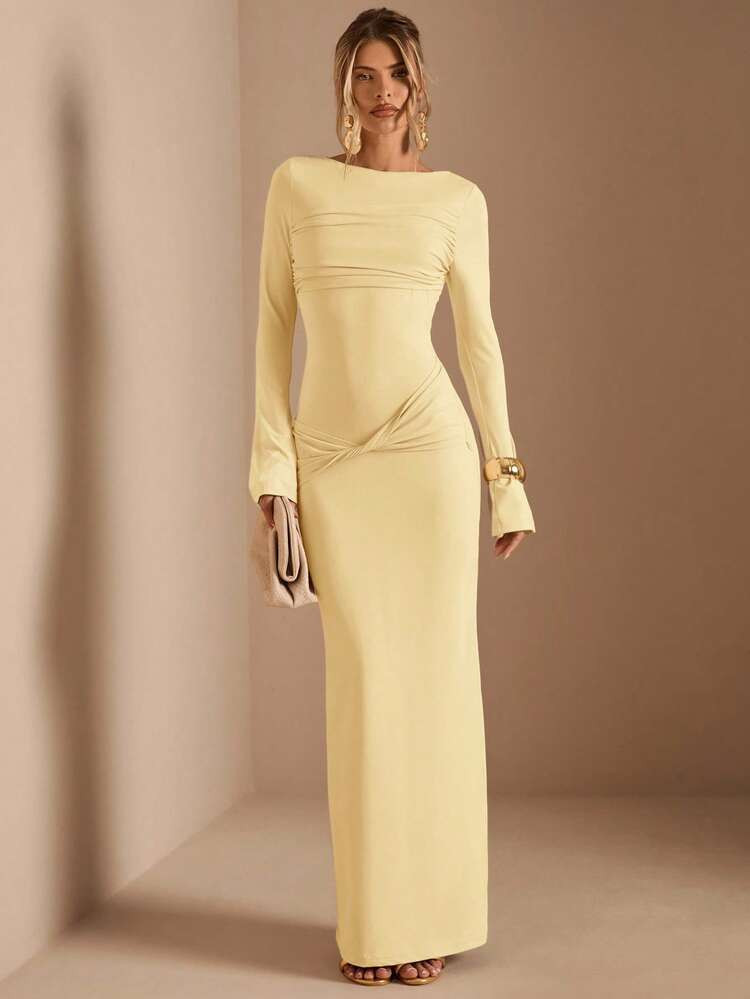 Long Sleeve Yellow Maxi Dress | SHEIN