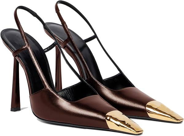 Womens Slingback High Heels Metal Pointed Toe Leather High Stiletto Heel Pumps Slip on Elastic Strap Fashion Dress Shoes for Women | Amazon (US)